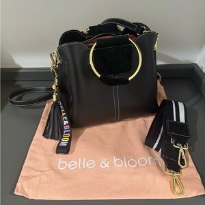 Black Crossbody Bag with Gold Details